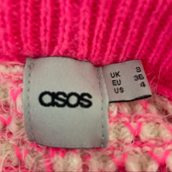 ASOS Knit Tube Skirt Neon Pink Fuzzy White Polka Dot Size 4 - Picture 5 of 6